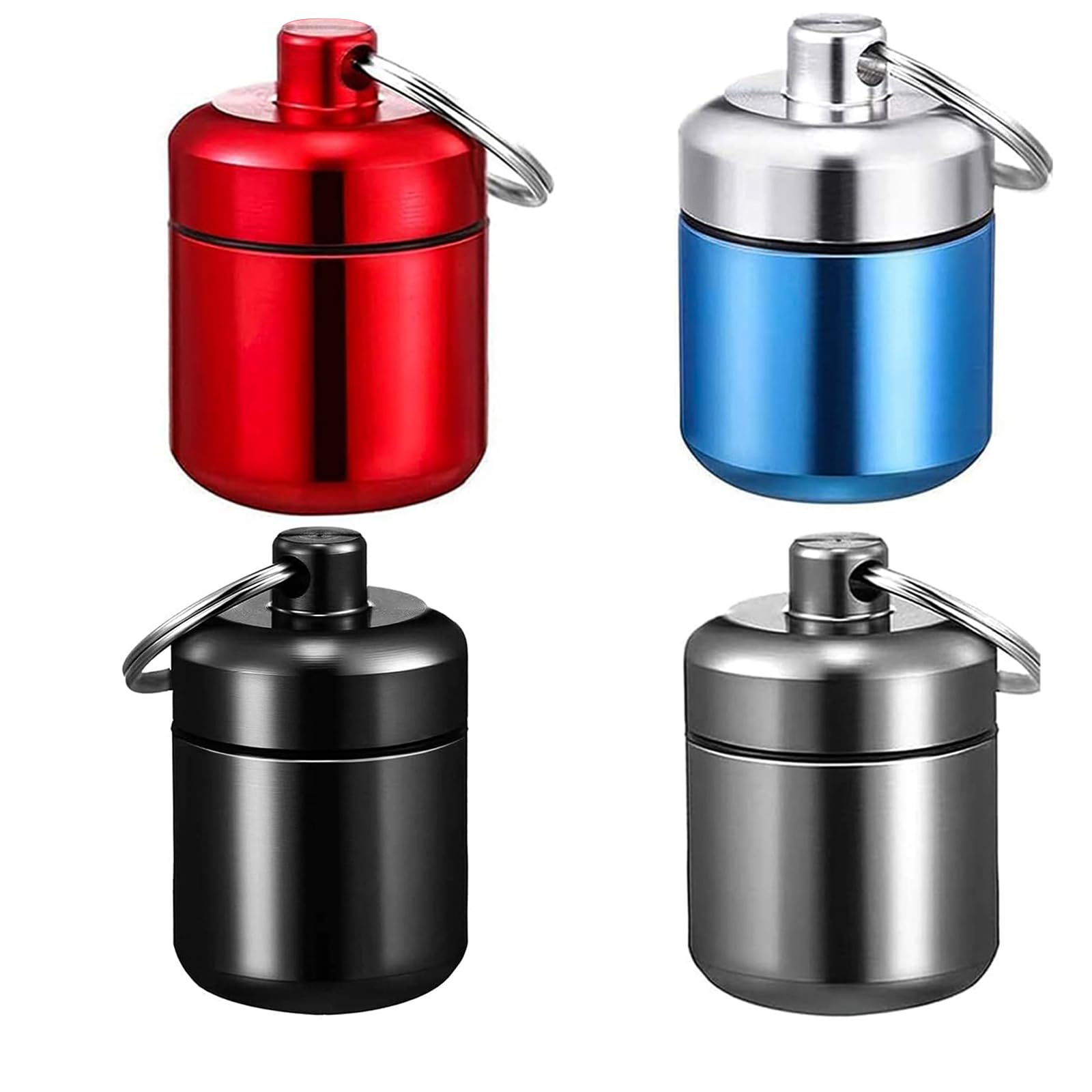 4 pcs Small Pill Boxes Organiser Metal Pill Boxes Travel Pocket Pill Case Round Keyring Pill Holder Waterproof Capsules Portable Pill Container for Outdoor Travel