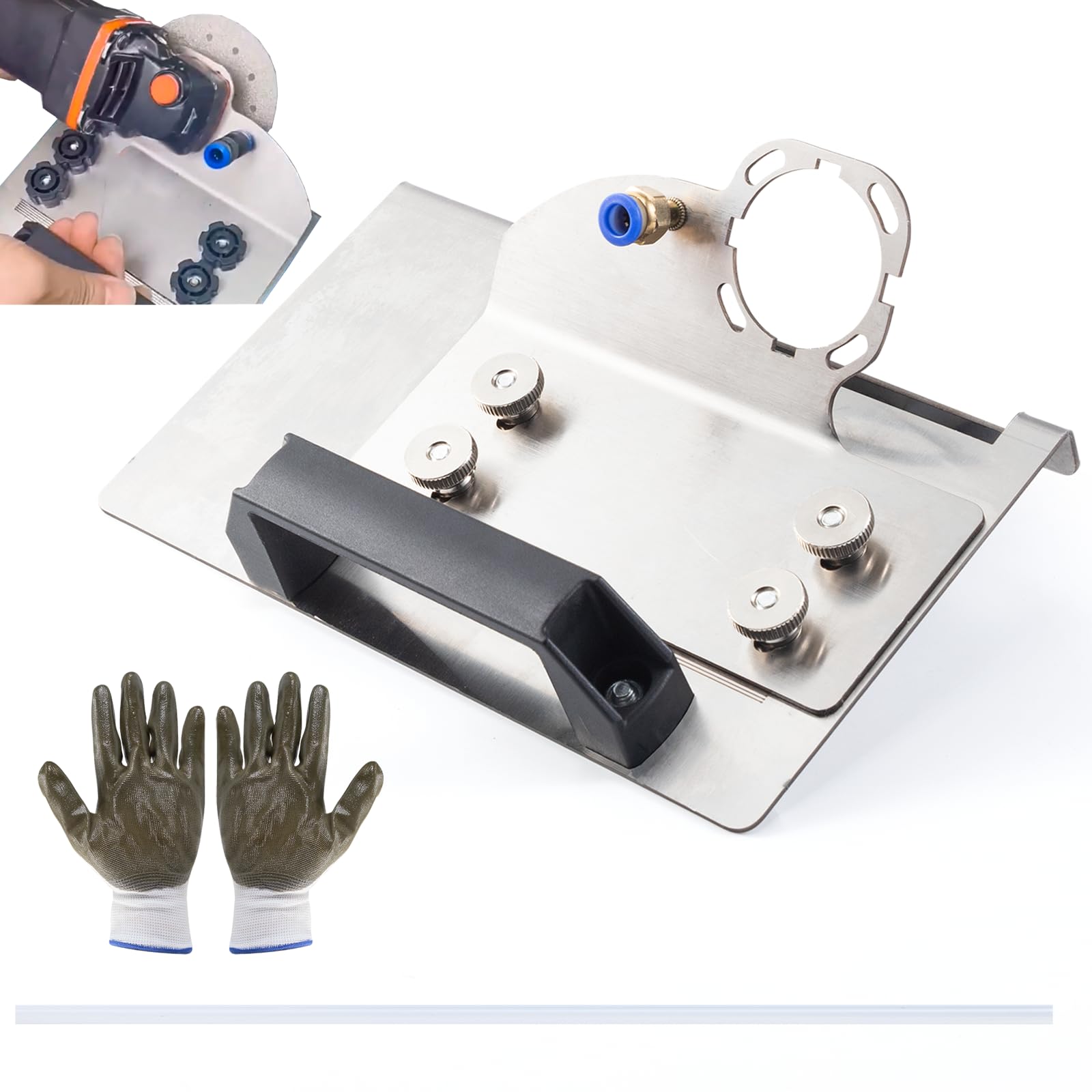 Supporto per Smerigliatrice Angolare per Taglio di Piastrelle a 45° -con Tubo e Guanti，Supporto per Smerigliatrici Angolari Di Tipo 100，Utensile smussato a 45 gradi，Staffa di Taglio
