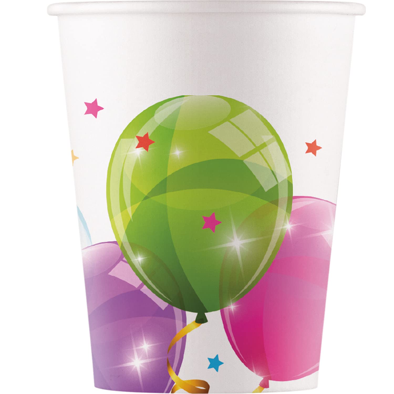 Procos 93462 Party Cups Sparkling Balloons Maximum Capacity 200 ml Pack of 8 Disposable Paper Cups Children's Birthday Party Tableware FSC