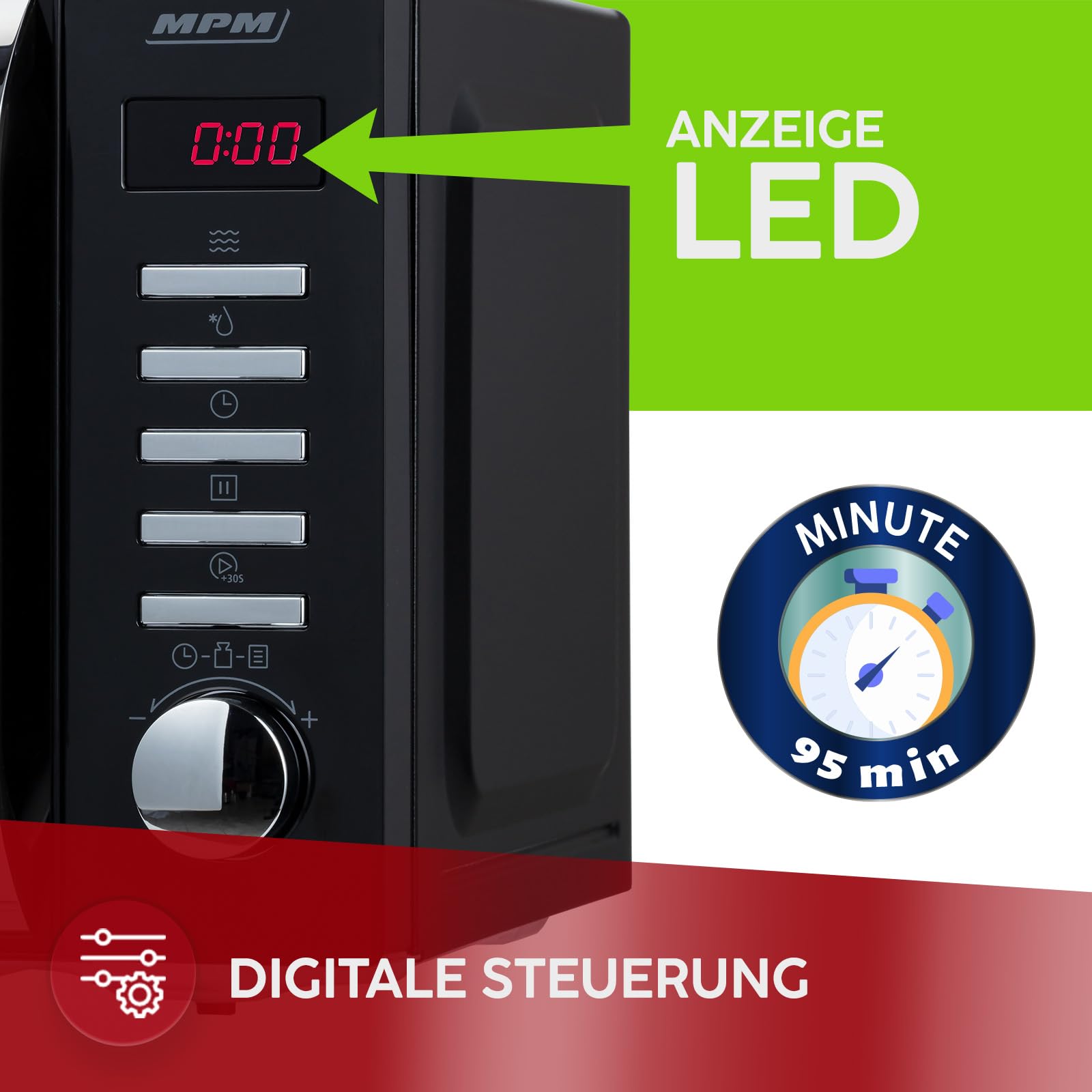 MPM Mikrowelle MPM-20-KMT-05 20 L - Mikrowellenofen für schnelles Kochen - Erwärmen und Auftauen - Digitales Steuerungssystem 700 W