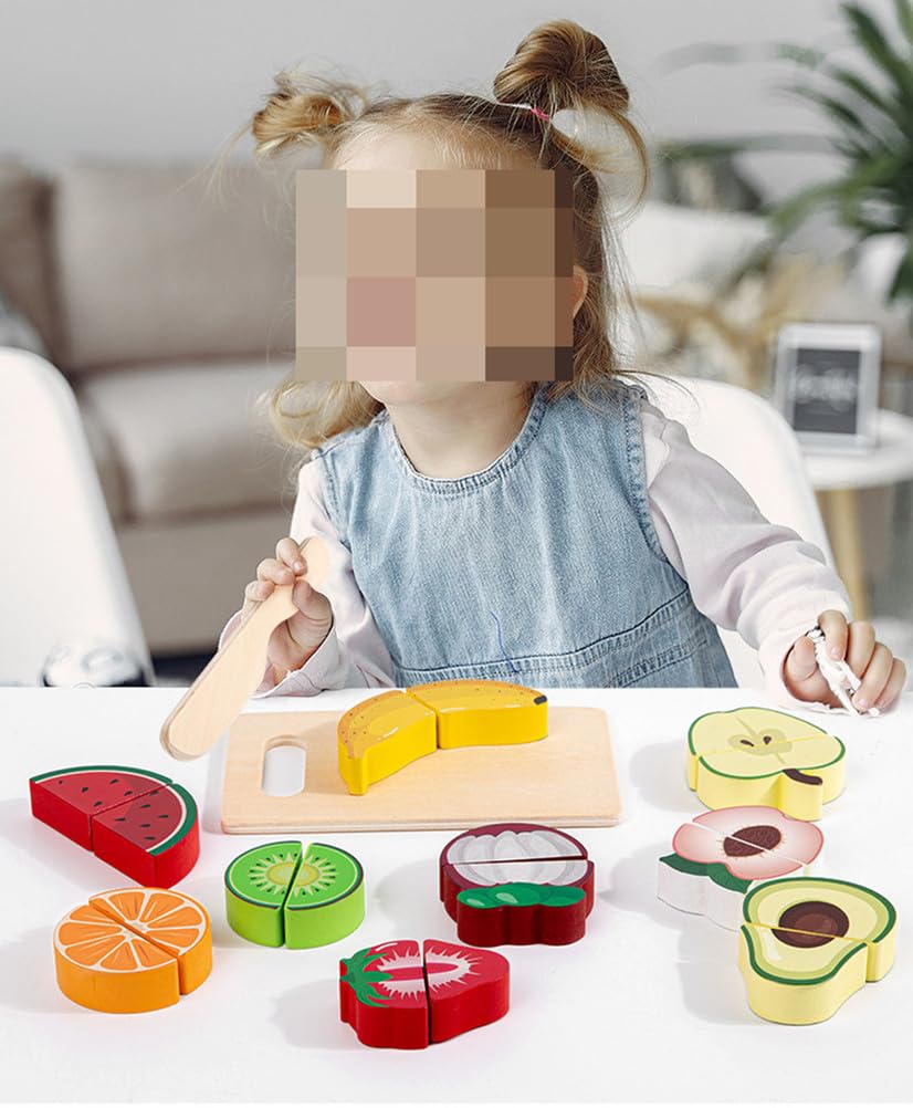 Set de Comida de Juego Simulado de Madera Montessori, Frutas, Verduras y Postres Magnéticos para Cortar