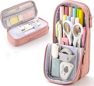 Amazon ペンポーチ スタンド 大容量 シンプル おしゃれ 帆布 ペン立て 筆箱 多機能 タテヨコ 文具バッグ 中小学生 高校生 大学生 男の子 女の子 子供 サラリーマン ビジネス 社会人用 グリーン ピンク ペンケース 文房具 オフィス用品