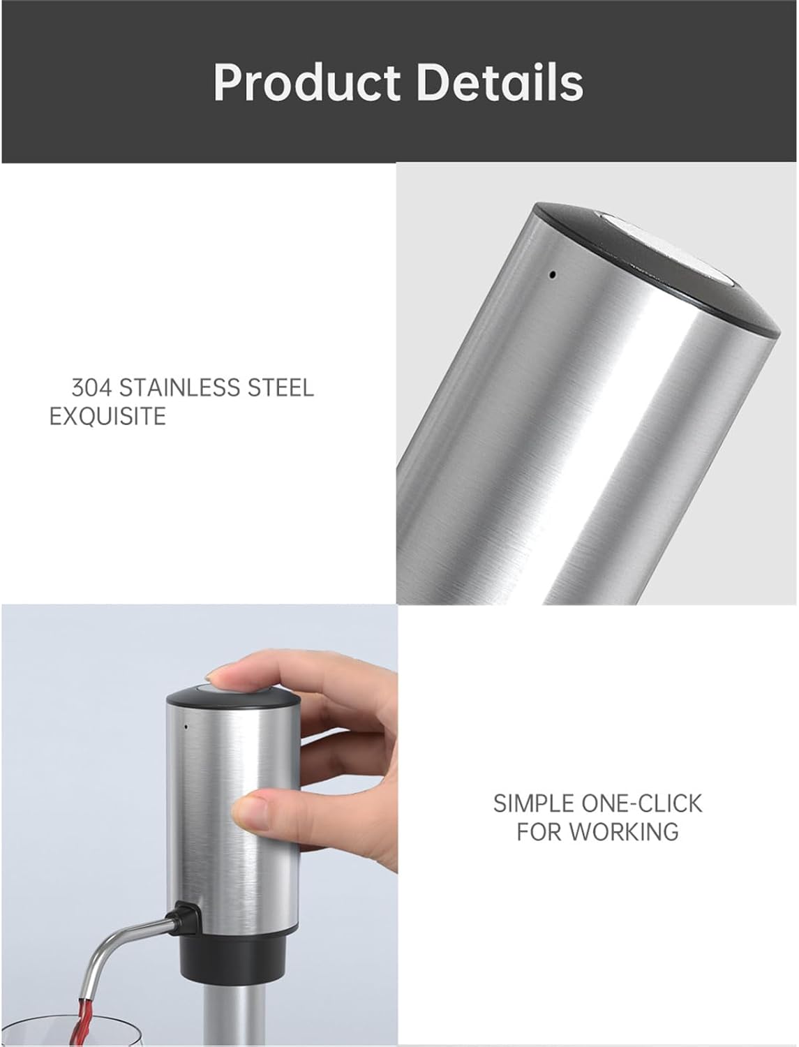 Stainless Steel Wine Dispenser For And Precise Pouring Rechargeable Aerator Automatic Pourer Wine Aerator
