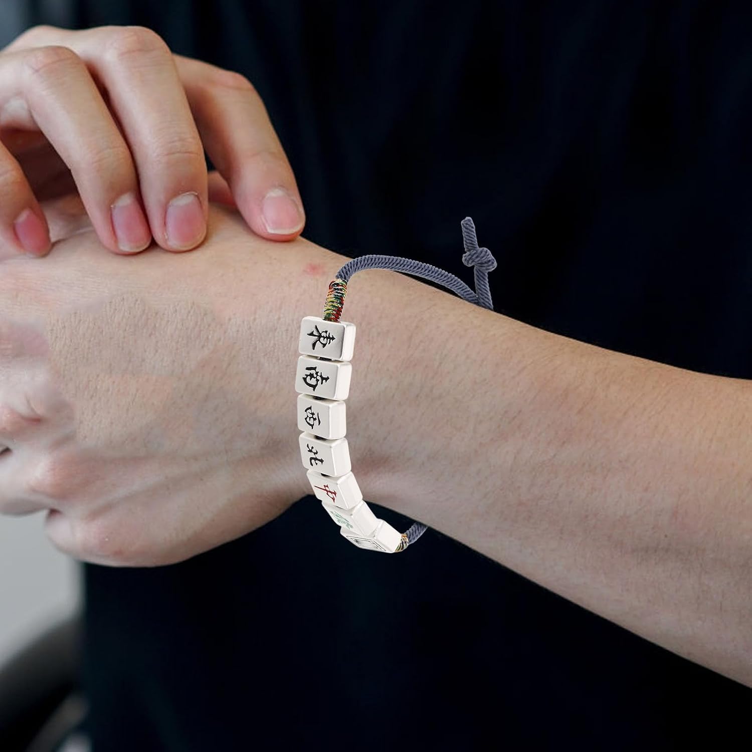 Mahjong Woven Bracelet Braided Rope Wrist Cord Chinese Style Silver Charm Wristband for Women and Men Adjustable Wrap Jewelry for Daily Wear Parties Festivals Gift