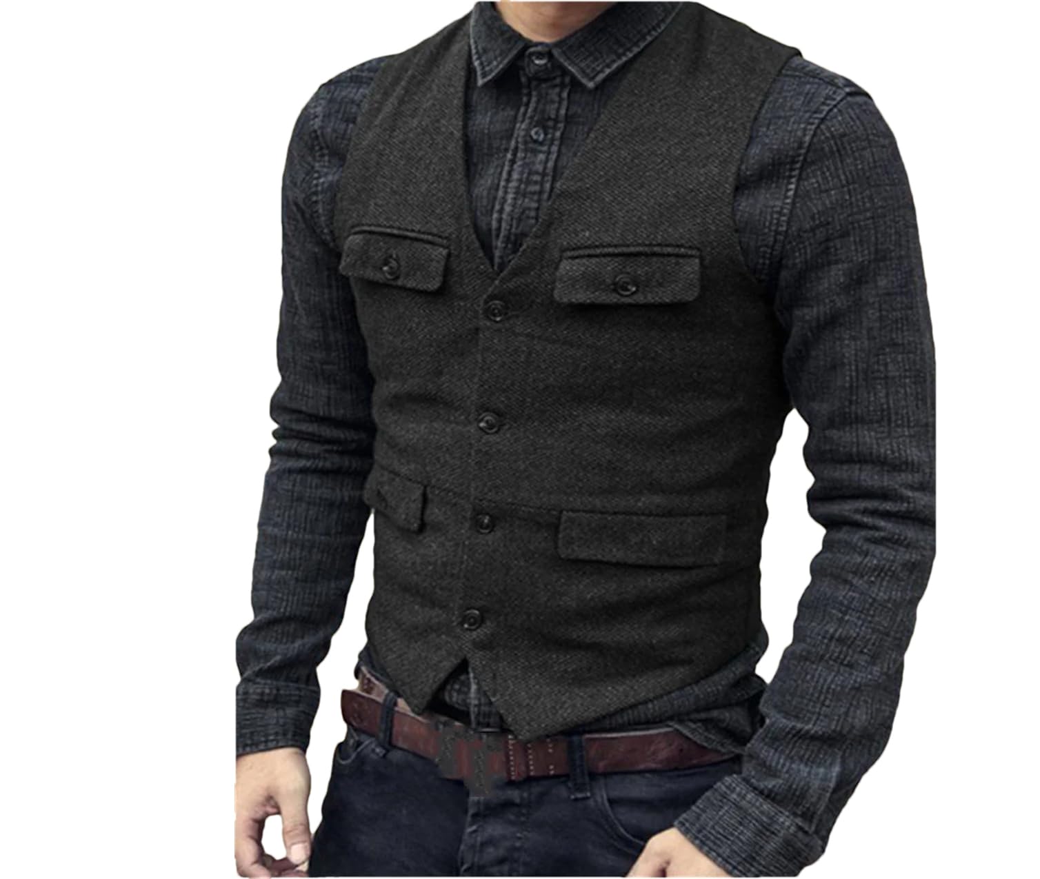 Kiioouu Chaleco de tweed de lana de espiga para hombre, chaleco vintage steampunk, chaleco casual formal de negocios para hombres de boda