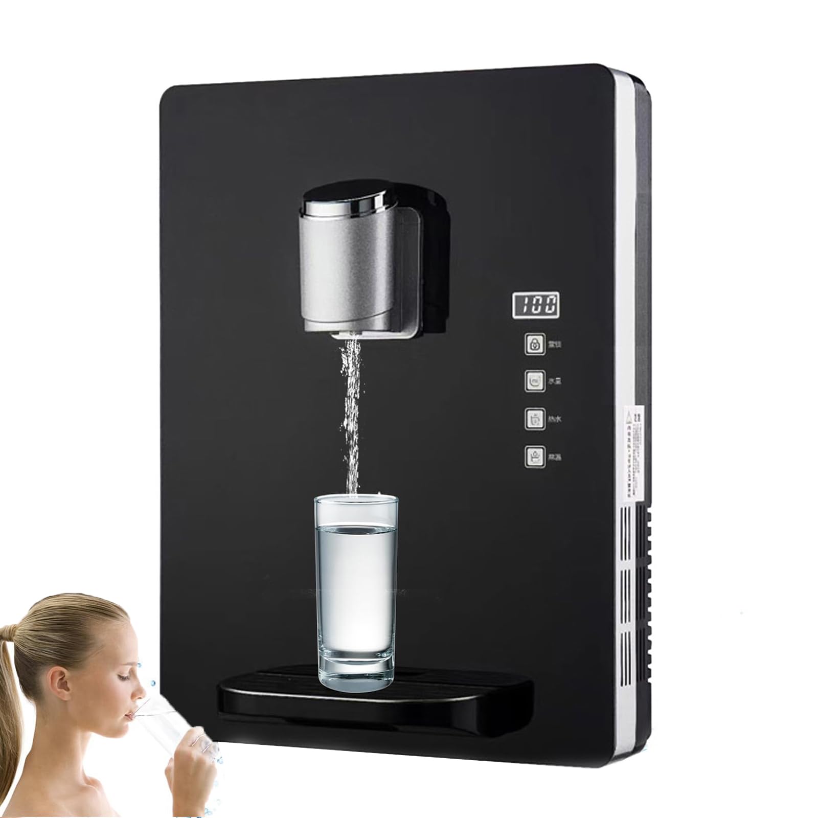 Dispensador De Agua De Pared Con Bloqueo ElectróNico Para NiñOs, Capacidad De 30 L/H, Agua Caliente Y Fría, Pantalla TáCtil Inteligente, Ajuste De Varias Velocidades Para Oficina,Black