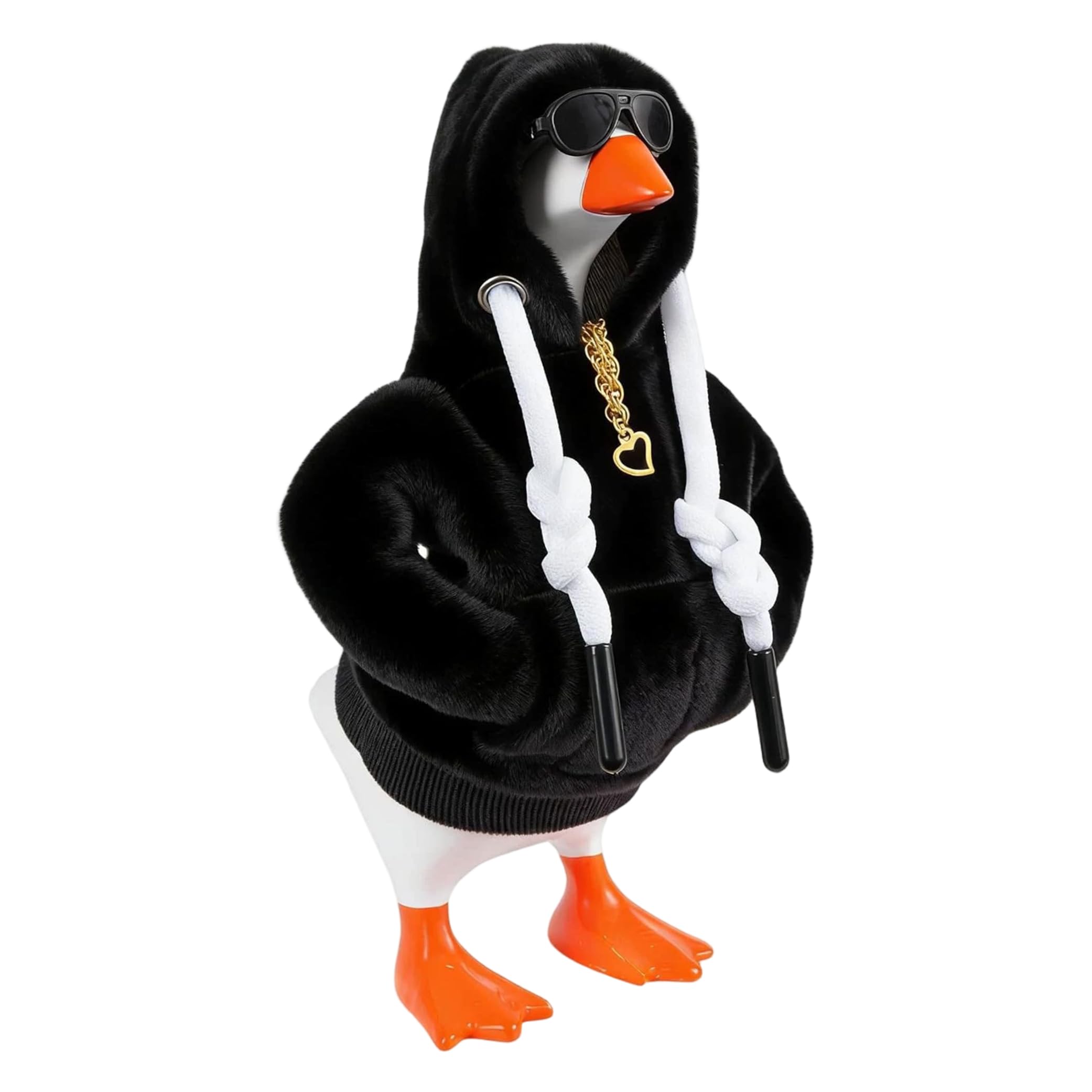 Syutokul Desk Geese with Outfits, Desktop Geese Decor Stylish Black Hoodie Set with Sunglasses & Necklace, Small Desktop Decoration