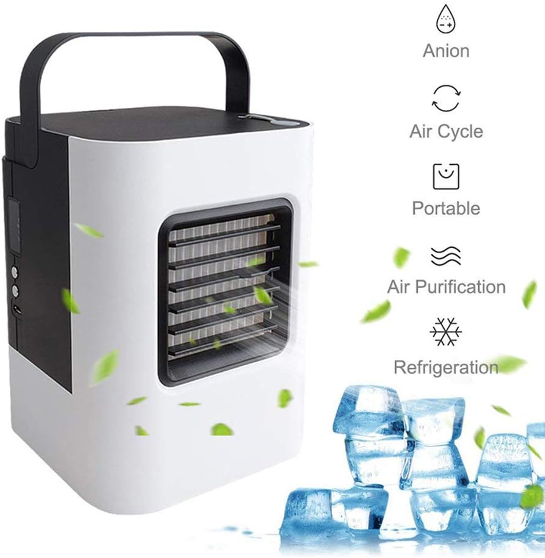 ROYAGO Air Cooler Mini USB Personal Air Conditioner Small Cooling Humidifier Fan with Portable Handle, 3 Speeds and LED breathing Light for Office,Home,Outdoor