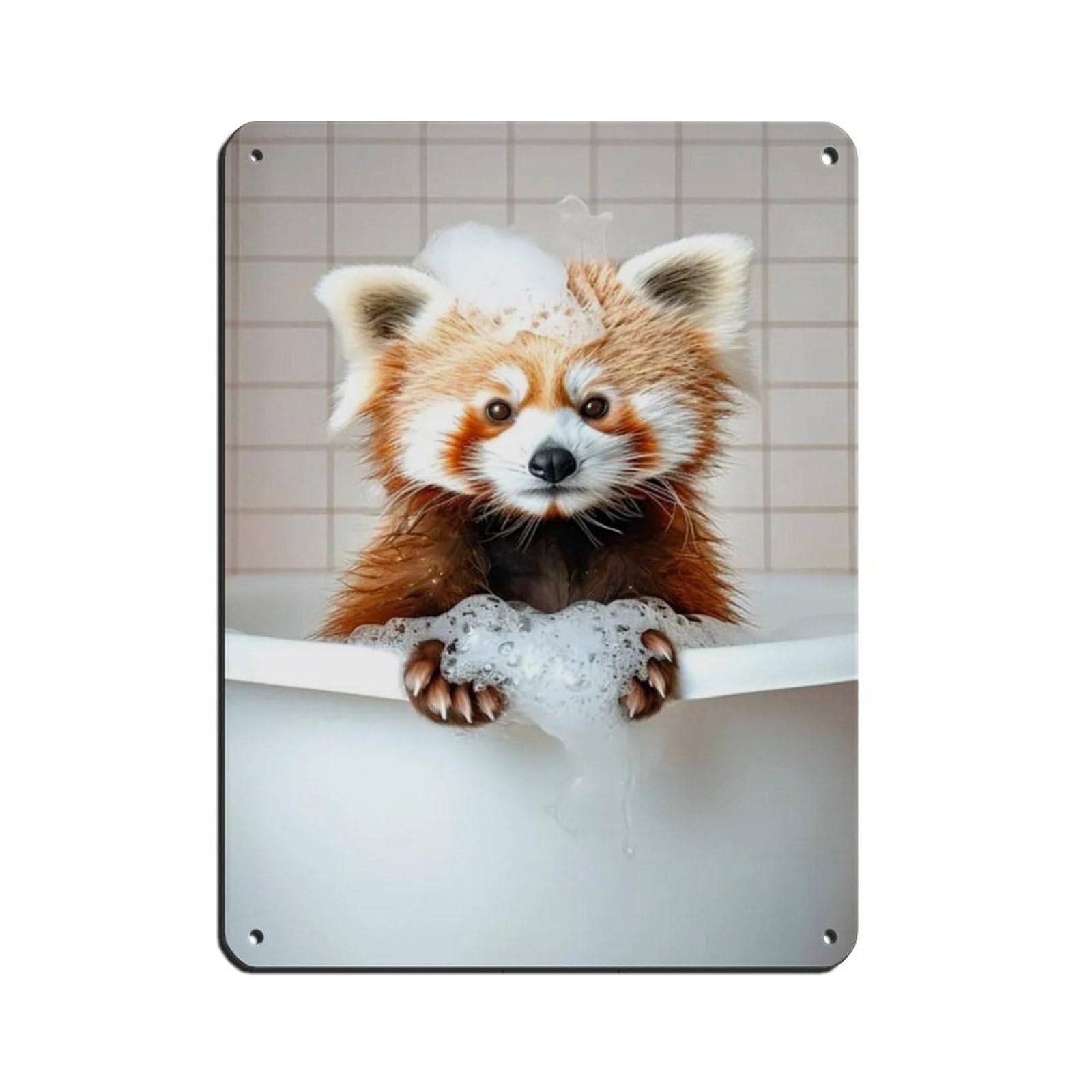 Red Panda in The Bathtub, Funny Bathroom Art Retro Poster Metal Tin Sign Chic Art Retro Iron Painting Bar People Cave Cafe Family Garage Poster Wall Decoration 12x16inch(30x40cm)