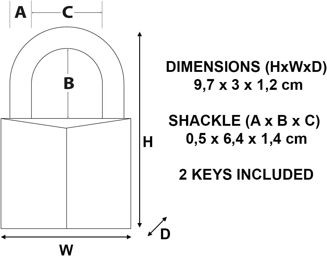 Master Lock 130EURDLJ Key Padlock with Brass Body and Long Shackle, Gold, 9,7 x 3 x 1,2 cm