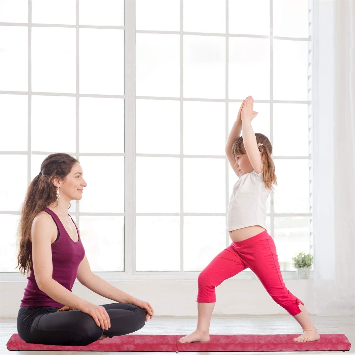 Poutre d'équilibre, barre de gymnastique violette 2,1 m, équipement de gymnastique pliable en daim synthétique pour la maison, la gym, l'entraînement, le sport, cadeau d'anniversaire