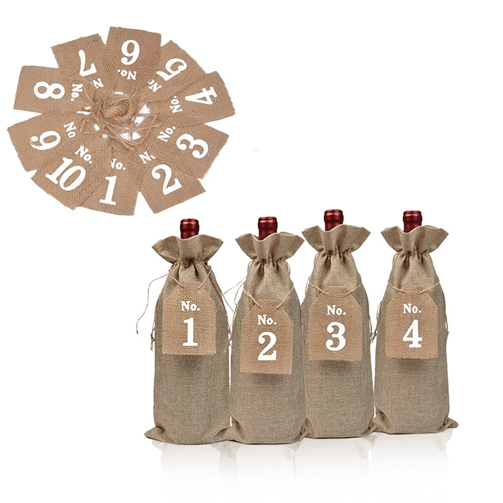 Lot De 6 Sacs En Toile De Jute Pour Bouteilles De Vin - Cordon De Serrage - Motifs De Noël - Décoration De Table, Cadeau - Pour Bouteilles 750 Ml