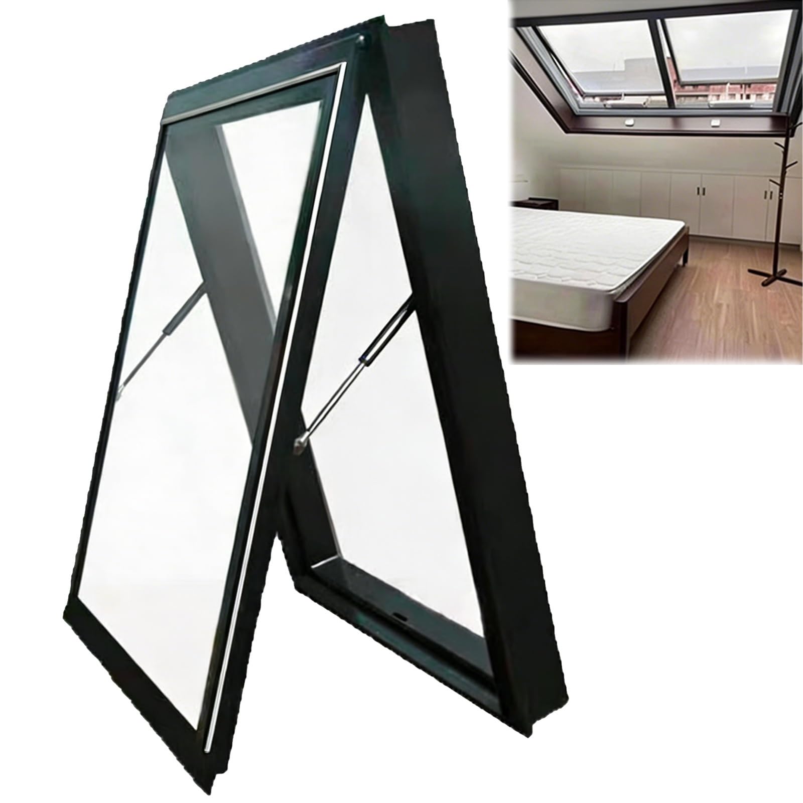 Uniwersalny właz i okno dachowe z płaskim dachem - czarna aluminiowa sprężyna gazowa - ulepszony niestandardowy rozmiar (dł. 68 x szer. 88 cm) na strychy i domy - trwałe rozwiązanie do okien dachowych