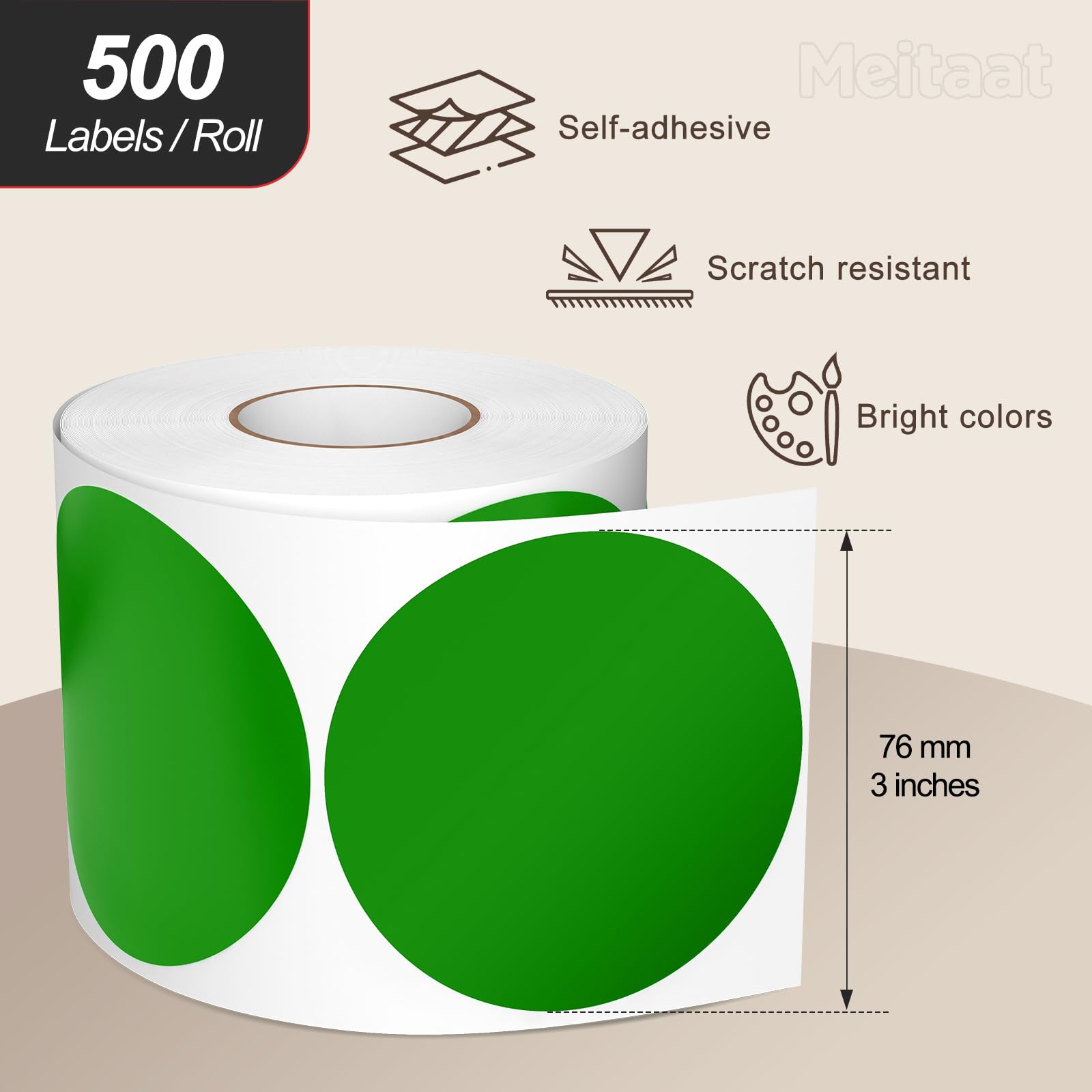 500 Pieces Gommettes Rondes Vertes 76 mm Autocollantes Pastilles Adhésives Étiquettes Circulaires en Vinyle et ÉTanche pour Bureau & Entrepôts