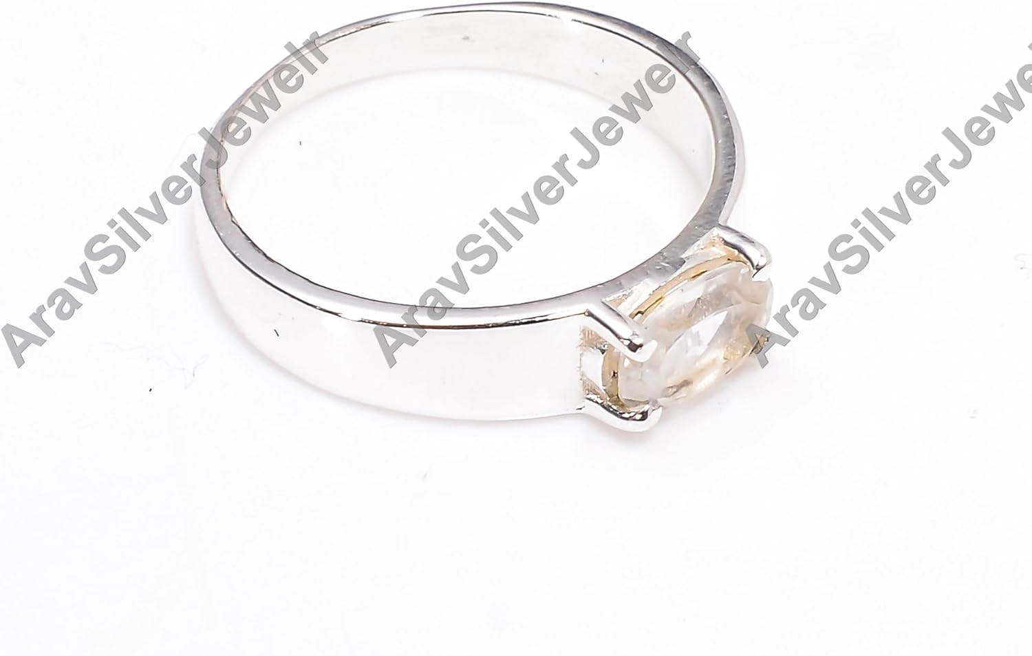 Natural Top Quality Clear Quartz Crystal Gemstone 925 Sterling Stone Handmade Statement Promise Ring Jewelry Gift for Her