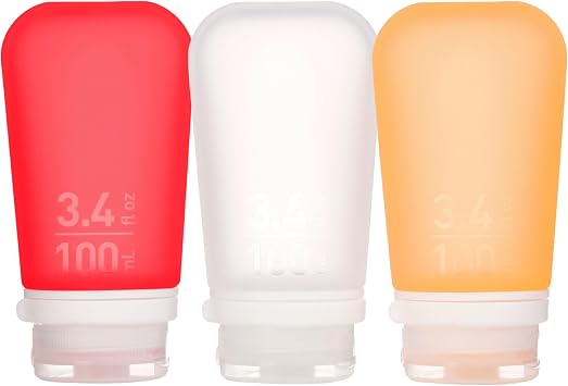 humangear GoToob+ 3-Pack, Large 3.4 fl oz, Clear/Red/Orange