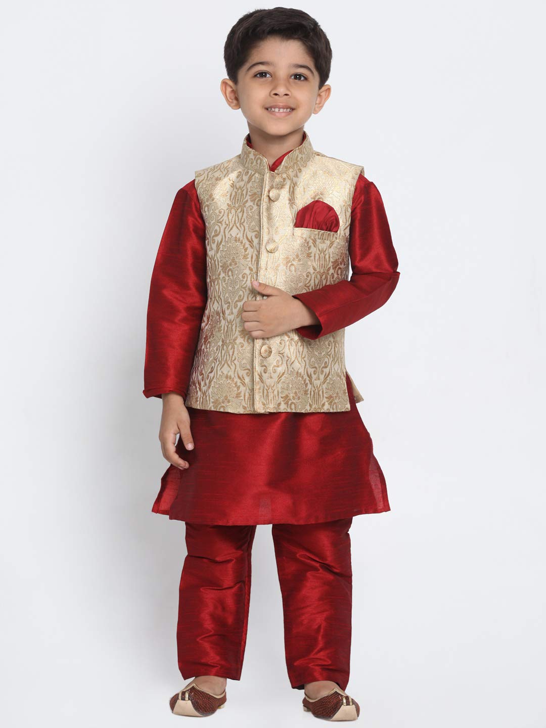 Jbn Creation Vastramay Boy's Cotton Silk Blend Nehru Modi Jacket Kurta And Pyjama Set_Vasnbj024Rgnbkma001Npma_20