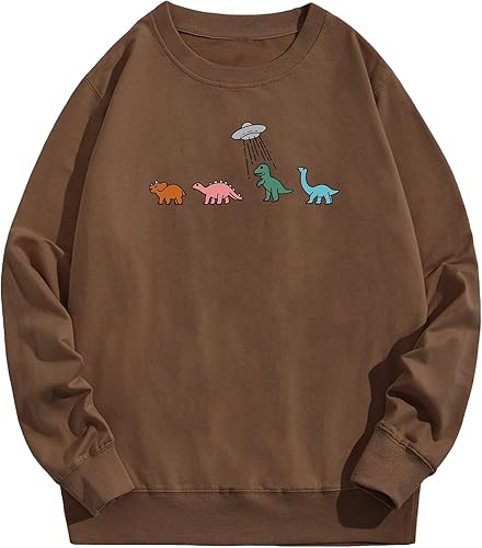 WDIRARA Sudadera de manga larga con estampado de dinosaurio de dibujos animados para hombre