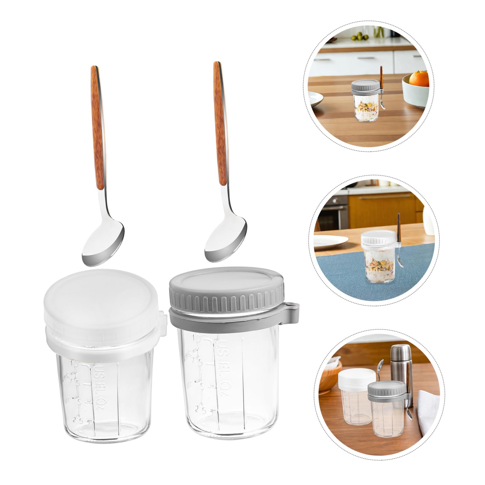 Ipetboom 4 Pièces Bocaux Verre pour Overnight Oats Lot de Pots Hermétiques avec Cuillères Réutilisables pour Yaourt Salades et Stockage Alimentaire Contenants Étanches pour Préparation de