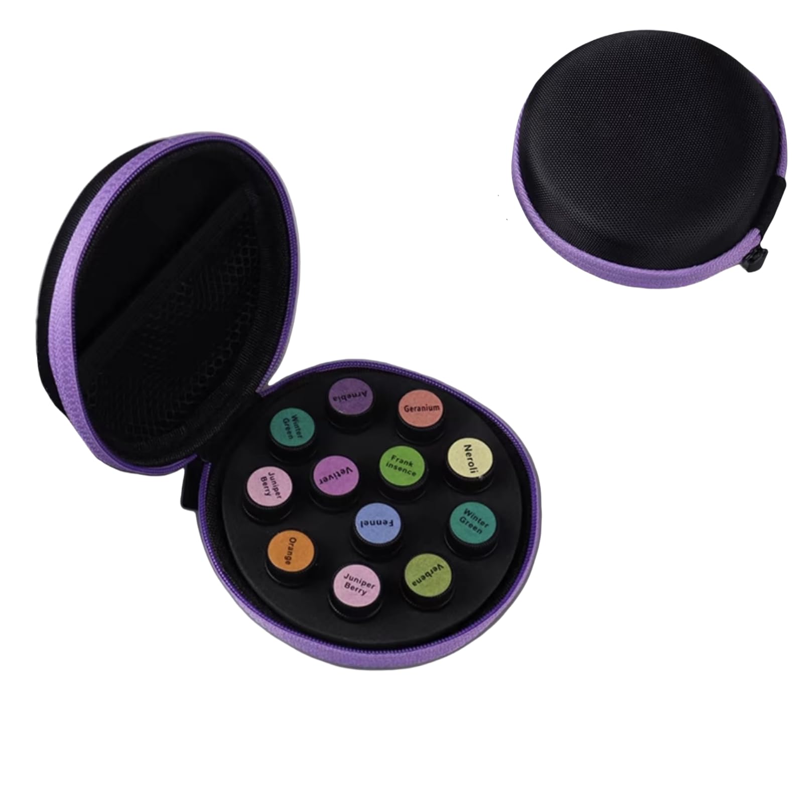 BLIRITELEVA Essential Oils Organizer Bag,Hard Shell Essential Oil Storage Carrying Case for 12 Bottles,Round Essential Oils Boxes Storage Case for 1ml/2ml/3ml Roller Bottles (Purple)