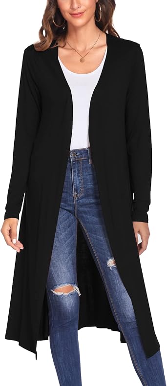 Bluetime Women Long Open Front Maxi Cardigan Lightweight Duster Long Sleeve Cardigan S-4XL