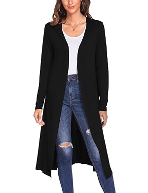 Bluetime Women Long Open Front Maxi Cardigan Lightweight Duster Long Sleeve Cardigan S-4XL