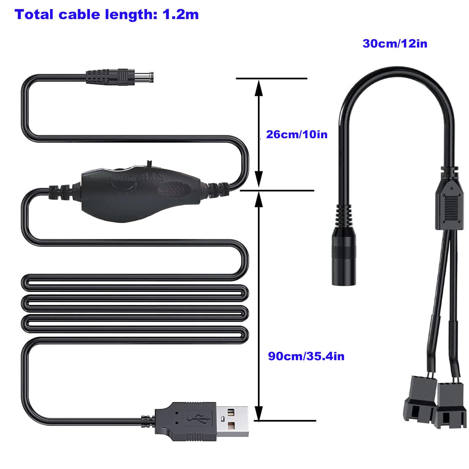 RUNCCI-YUN Regulator wentylatora 12V USB,USB DC 5V Booster do 12V 2 pin regulator prędkości wentylatora z 3/4 pin kabel zasilacza wentylatora(1 do 2)