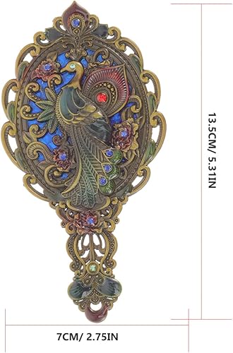 Miniatura 2 de Beaupretty Juego de peine de espejo antiguo, 1 juego de espejo de maquillaje de mano de metal vintage con un peine en relieve, pavo real a mano,