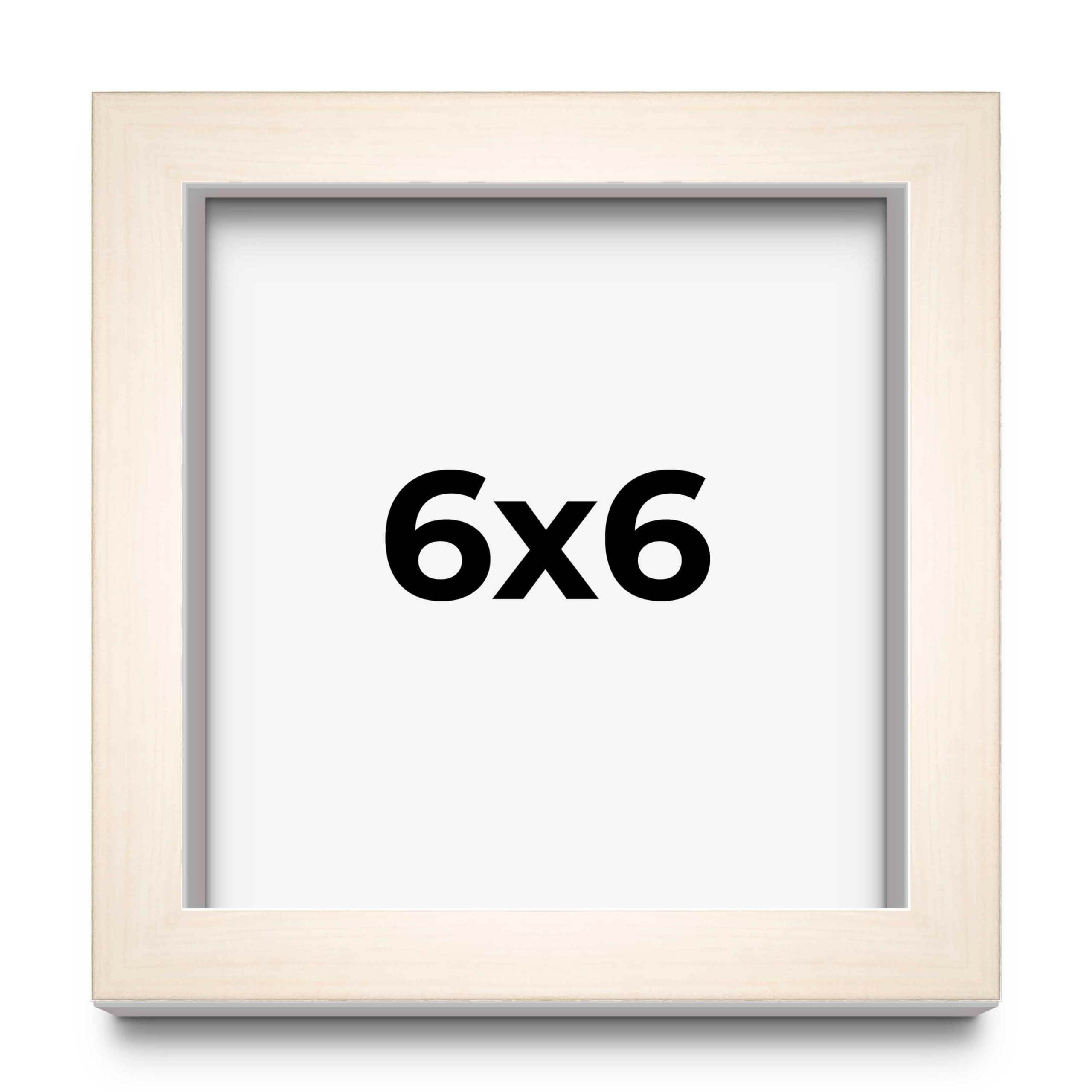 6x6 Shadow Box White Wash Display Frame Solid Wooden with White Acid-Free Backing UV Acrylic & Hanging Hardware | with 3/4