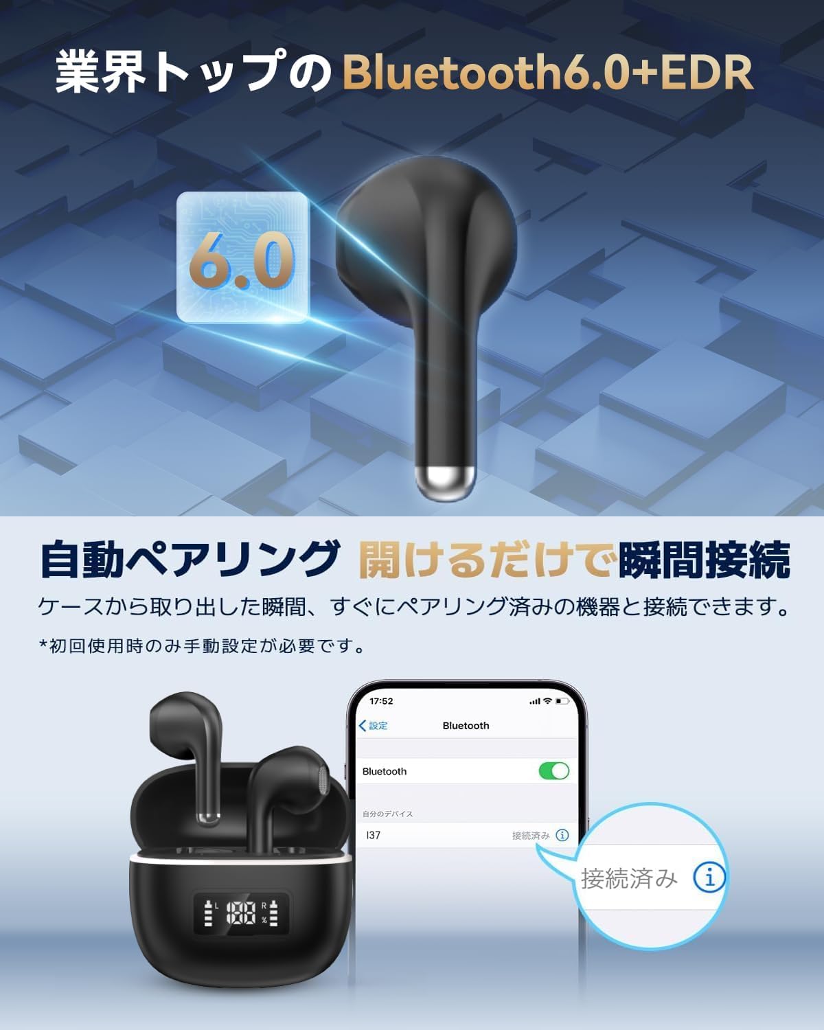 Amazon.co.jp: Bluetoothイヤホン ワイヤレスイヤホン IPX7防水 最大60