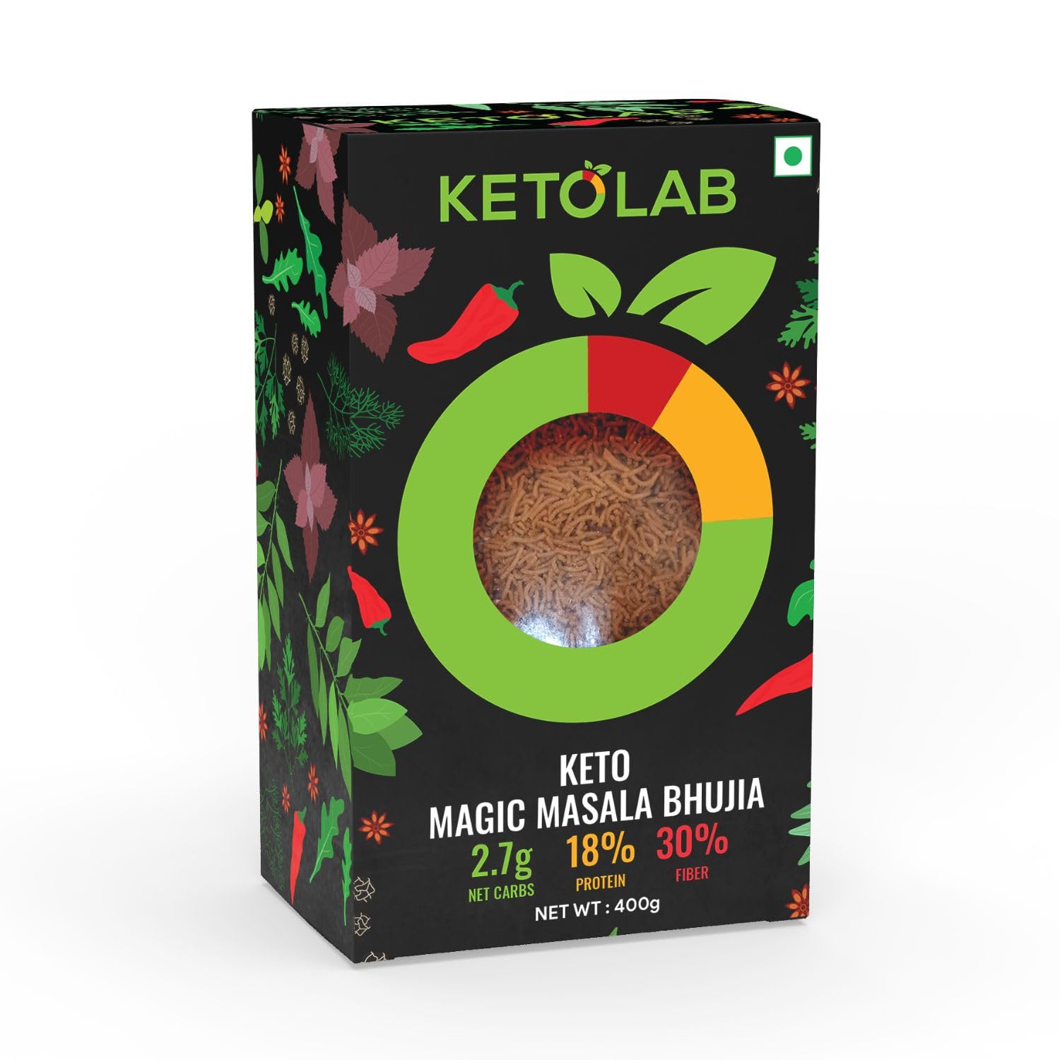 Ketolab Keto Bhujia (Magic Masala), 400 Gms, 1 Pack, 2.7g Net Carb & 18% High Protein/Serv, Identical to Regular Bhujia, Low Carb, High Fibre, Low GI, Keto Diet, Weight Loss, Diabetic Friendly-image-25