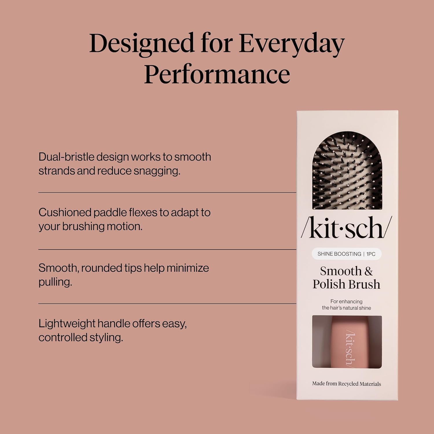 Kitsch Smooth & Polish Brush – Dual Bristle Detangler Brush, Shine & Frizz Control – Vegan Boar & Nylon Hair Brush with Cushioned Pad for Scalp Massage – Hair Care Tool for All Hair Types - Terracotta - 4