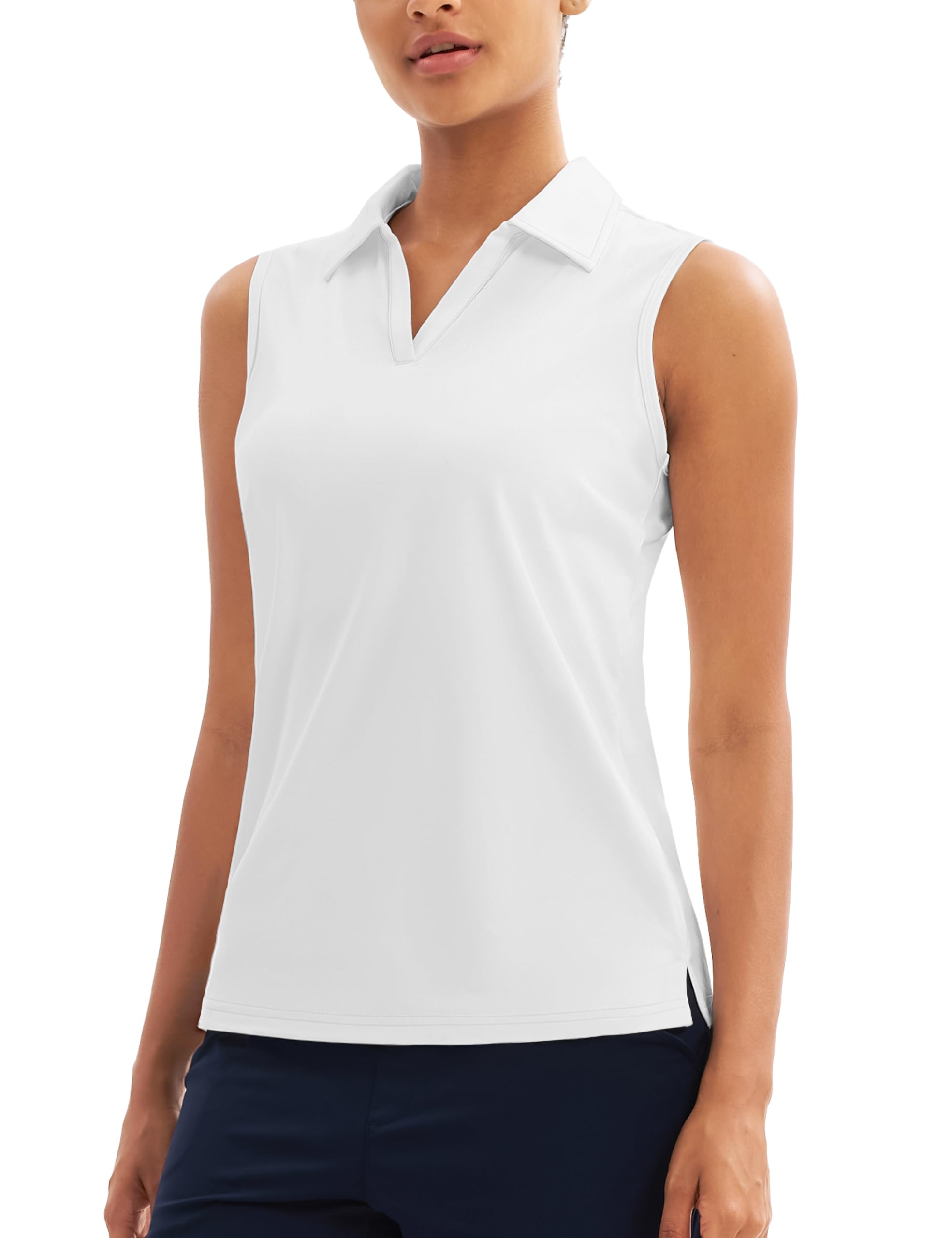 MAGCOMSEN Women's Sleeveless Golf Polo Shirts Collared Tank Tops UPF 50+ V-Neck Quick Dry Workout Athletic Tennis Tops