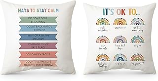 Hopomoon Fundas de cojín 45x45 Lote de 2 Positive Vibe Rainbow Fundas de cojín con Las Frases «It's Ok To» y «Stay Calm» p...