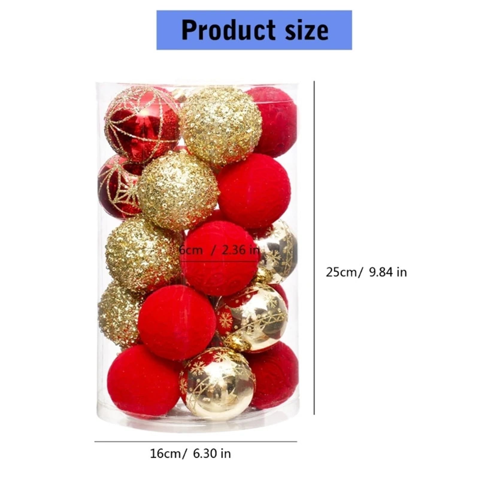 Decorazioni per Palline di Natale Set da 25 eleganti palline di Natale, resistenti, a forma sfera, decorazione natalizia(C)