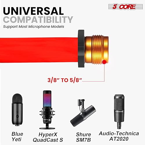 Miniatura 4 de 5 Core Soporte de Micrófono de Trípode de Piso 4 Piezas Altura Ajustable 18-72" Brazo Articulado Resistente Soportes de Micrófono Pedestal Para