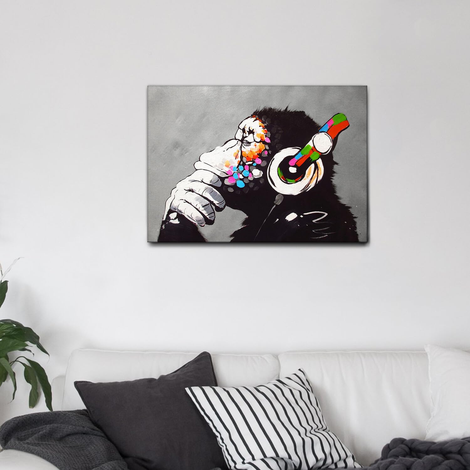 Giallobus - Quadro - Banksy - Dj Monkey - Tela Canvas Telaio Standard - 100x70 - Pronto da appendere - Quadri moderni per la casa
