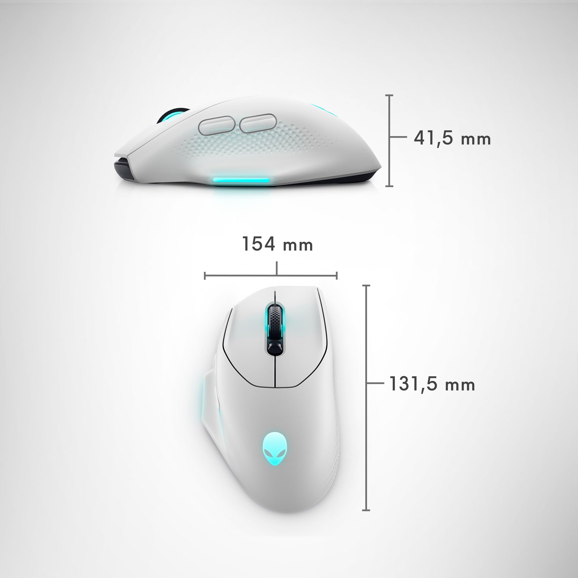 Alienware Gaming Mouse AW620M, 1 x USB Type A, 140 Stunden Akkulaufzeit | 26000 dpi, 1000 Hz Pollingrate, 7 programmierbare Tasten, 16,8 Mio. AlienFX-Beleuchtung, 99 g, 7,78 × 13,15 × 4,15 cm