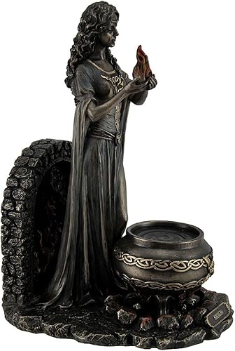 Miniatura 2 de VERONESE DESIGN 9 5/8 pulgadas de alto, diosa brígida del hogar y hogar sosteniendo la llama sagrada, resina fundida en frío, acabado de bronce