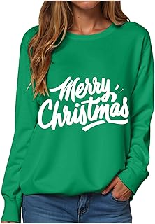 Generic Women Merry Christmas Sweatshirt Christmas Tree Pullover Crew Neck Long Sleeve Tops Xmas Jumpers Blouse Pullover Sweatshirts Tops For Women