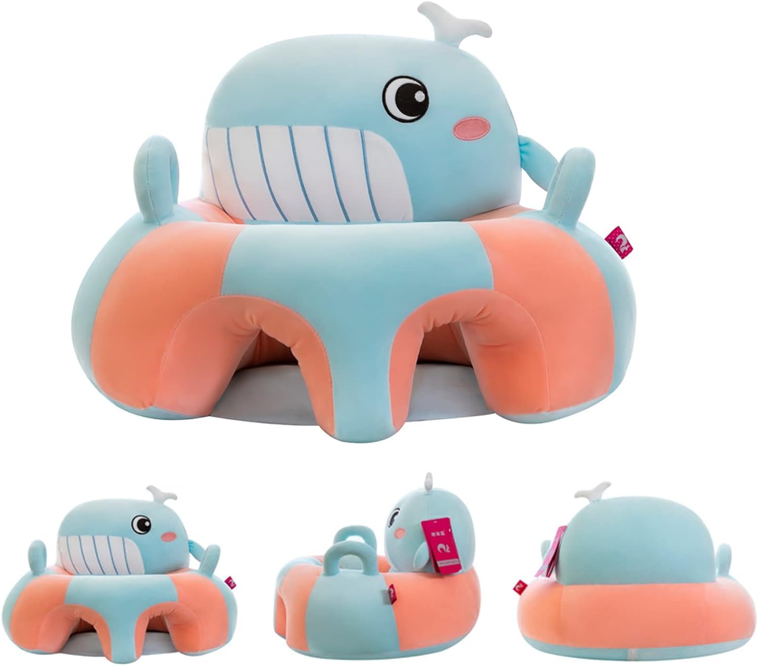 AM ANNA Baby Sofa Support Sitting Chair - Learning to Sit Non-Slip Cushion With Soft Back Head Protection - Nursery Pillow Protector, Cute Whale Design