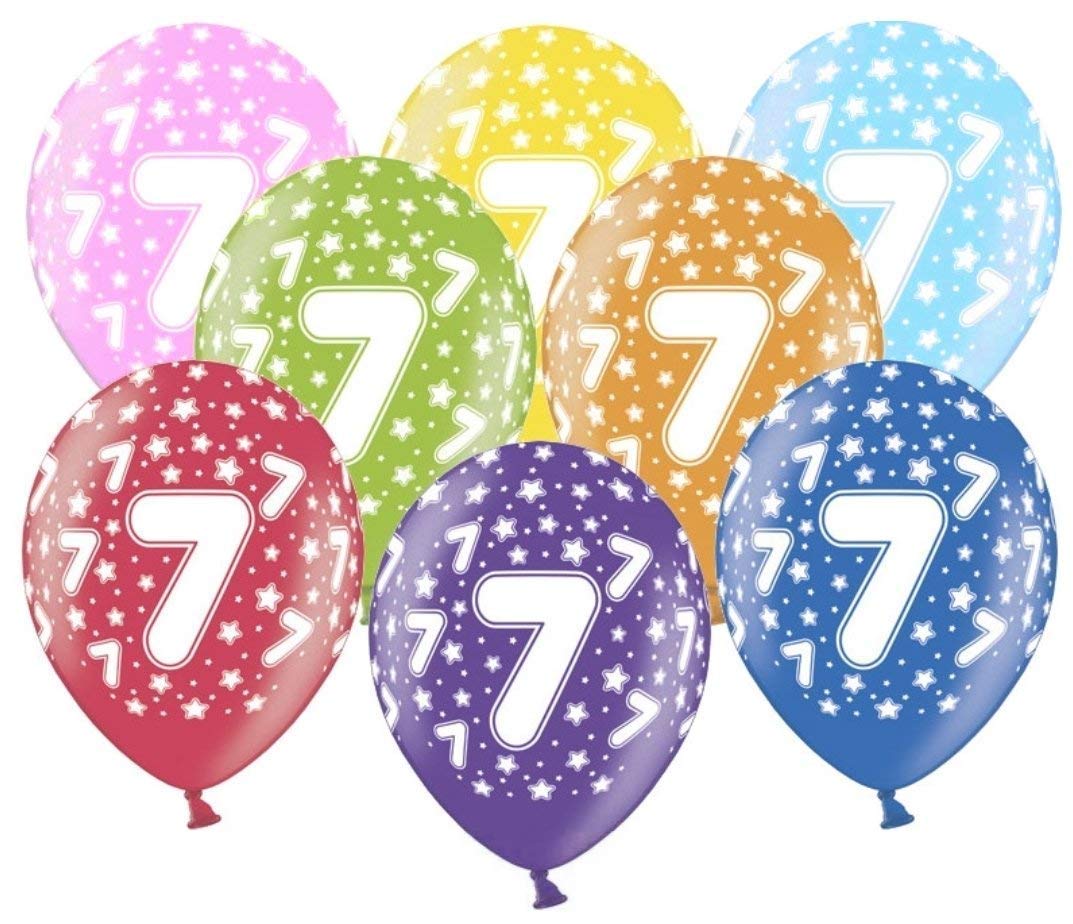 10 kunterbunte Luftballons 7. Geburtstag Made in EU Metallic 30cm Dekoballons 7 Geburtstag Mädchen Junge Party Balloon Dekoration Luftballons 7 Ballon Zahl 7