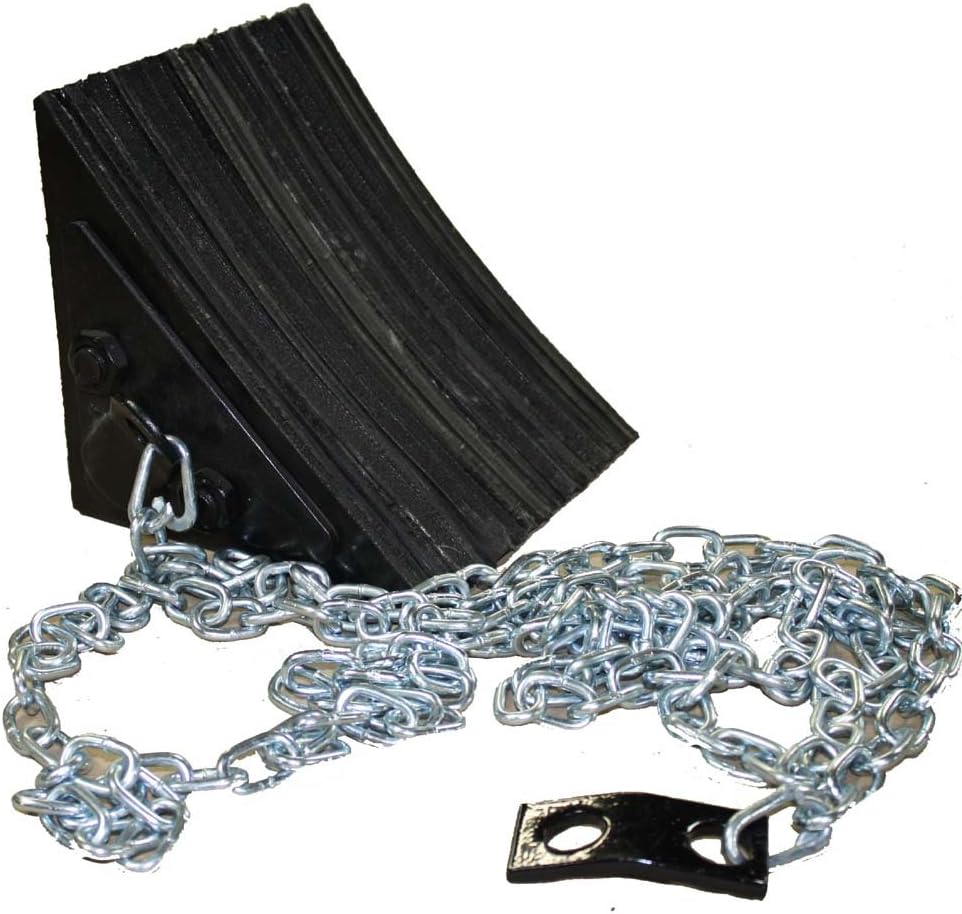 Black Laminated Wheel Chock with 20' Attached Chain and Mounting , 8" Length x 8" Width x 8" Height