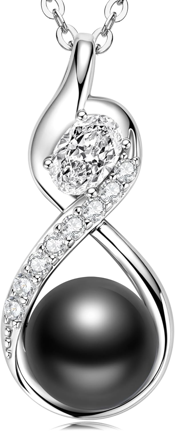 Tahitian Black Pearl Necklaces for Women, 925 Sterling Silver Pearl Pendant Necklace, Birthday Anniversary Jewelry Gifts for Wife Mom