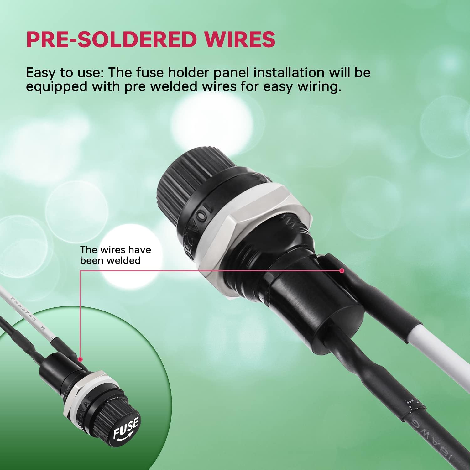5 x 20 mm Black Screw Cap Fuse Holder 250 VAC 10 A 125 VAC 15 A with Pre-Soldered Wires and 10 A/15 A Quick Bubble Glass Fuse Kit