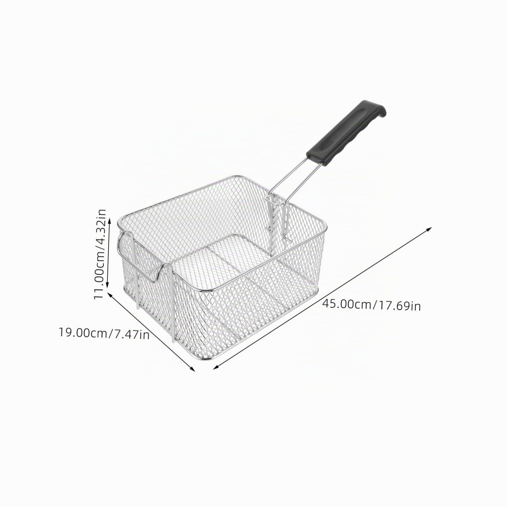 Mobestech Cesta para Freír Cuadrada De Acero Inoxidable 25x25 Cm con Mango Ergonómico Antideslizante para Freidora Cocina Restaurante, Cesta De Patatas Fritas y Pollo Frito