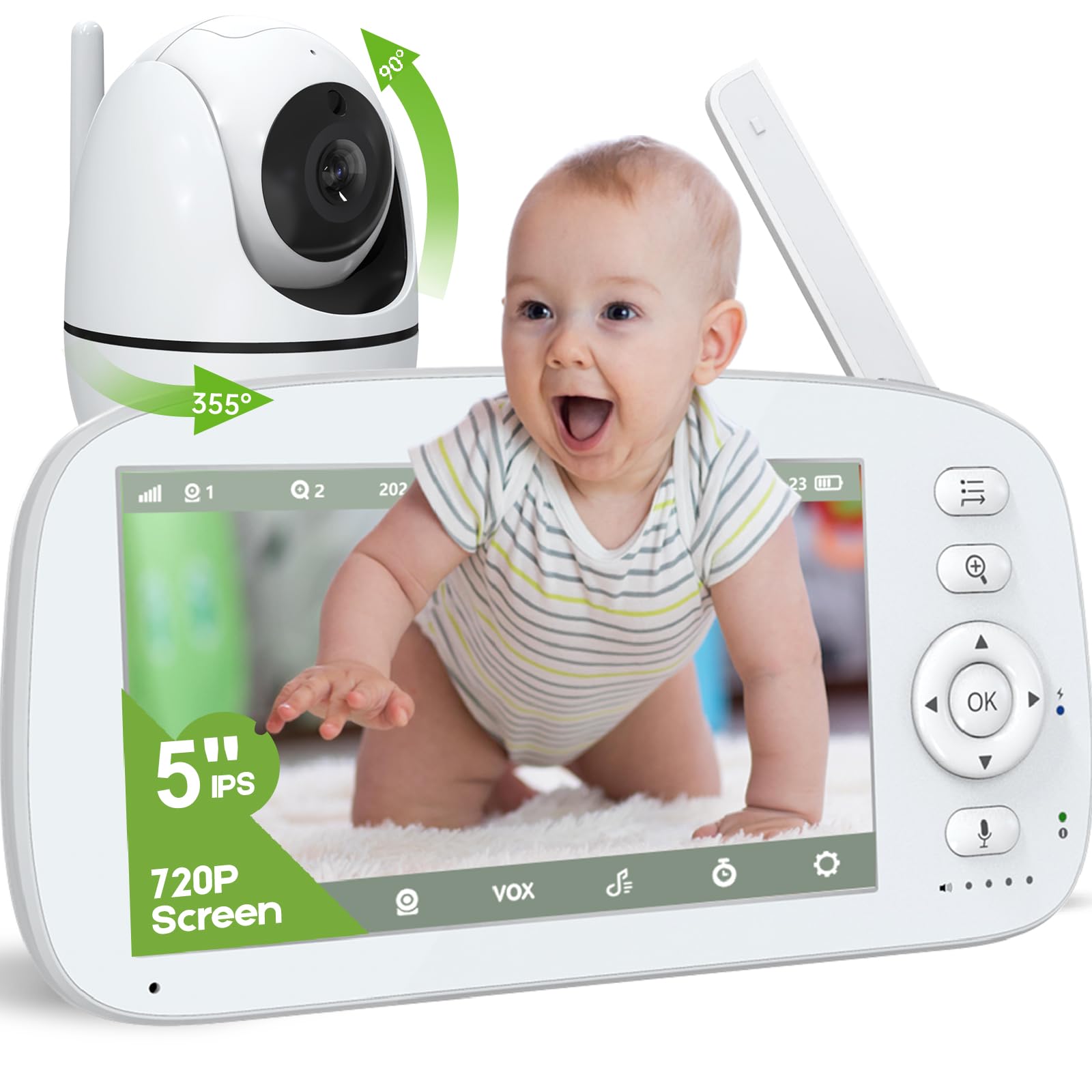 LEMFO Camara Vigilancia Bebe con 5" 720P IPS Vigilabebes con Camara Sin WiFi, Batería de 5000mAh, Distancia sin barreras 293m, Temperatura/Visión Nocturnay/2 Way Talkback/Canción de Cuna Baby Monitor