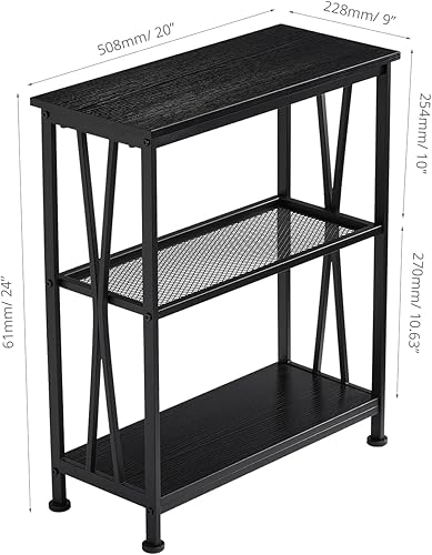 Miniatura 3 de GIOPACO Mesa auxiliar estrecha, mesa auxiliar con estantes de almacenamiento de 3 niveles, mesas auxiliares delgadas industriales rústicas para