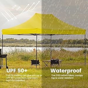 Jearey upgraded 10×15 pop up canopy tent heavy duty outdoor canopy with roller bag4 sand bagsyellow  urban country home decor