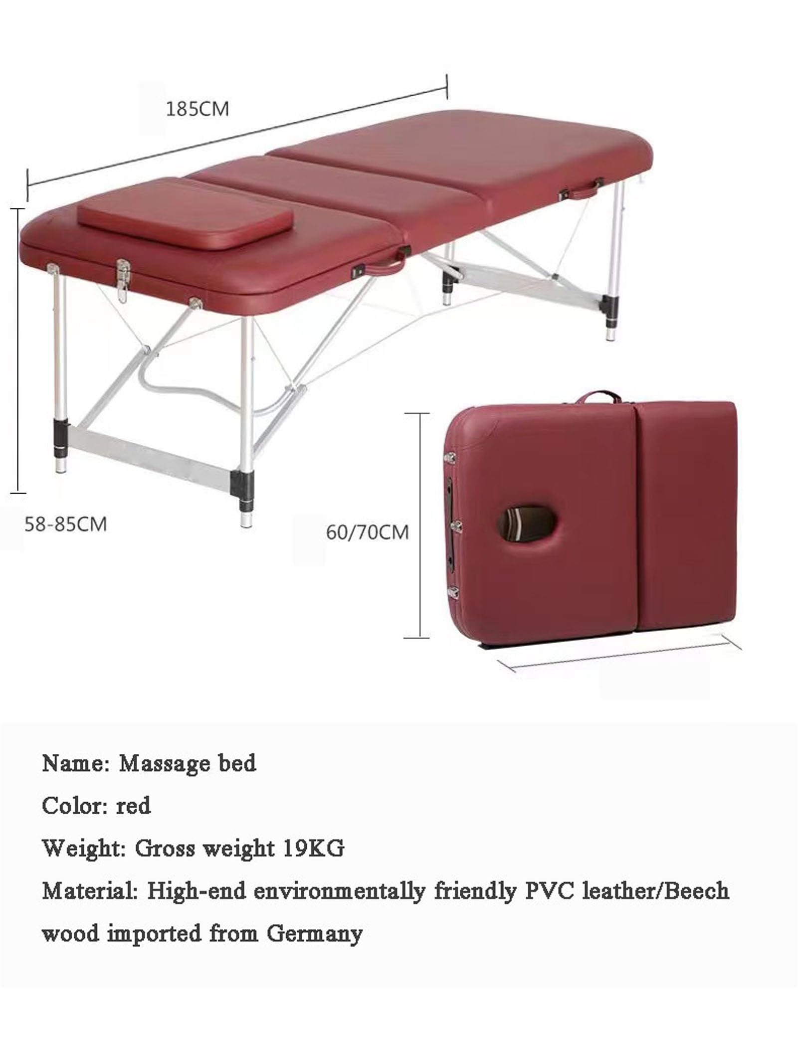 CUNTO Mesa de Ajuste Plegable, portátil, Duradera, multifunción, de 3 Secciones, Cama de Masaje, Mesa de SPA, Tatuaje, mesas de Masaje Profesionales (W70cm) ()